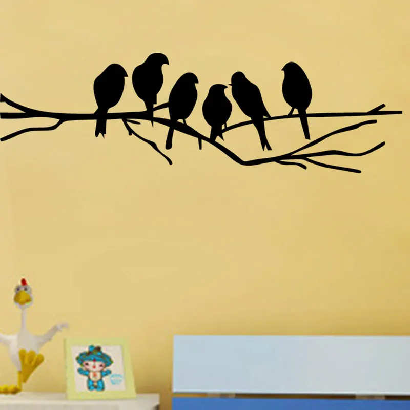

New Black Birds on the Tree Branch Wall Sticker for Living Room Wall Decals for Art Stickers Home Decoration Murals Removable