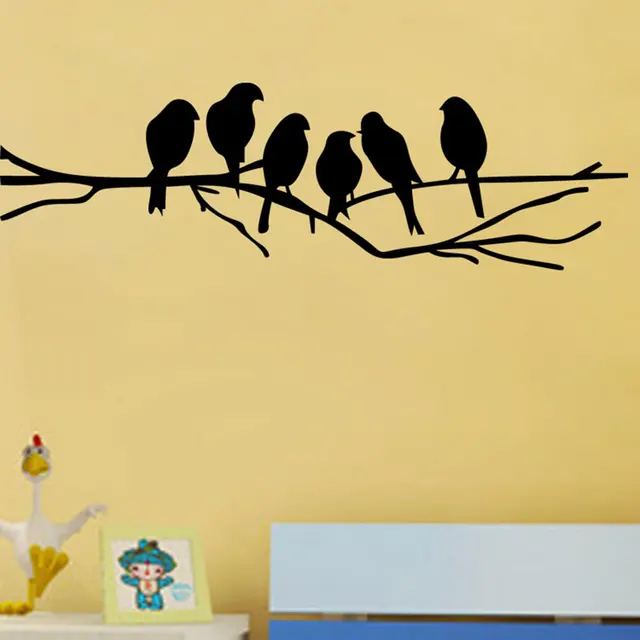 New Black Birds on the Tree Branch Wall Sticker for Living Room Wall Decals for Art Stickers Home Decoration Murals Removable