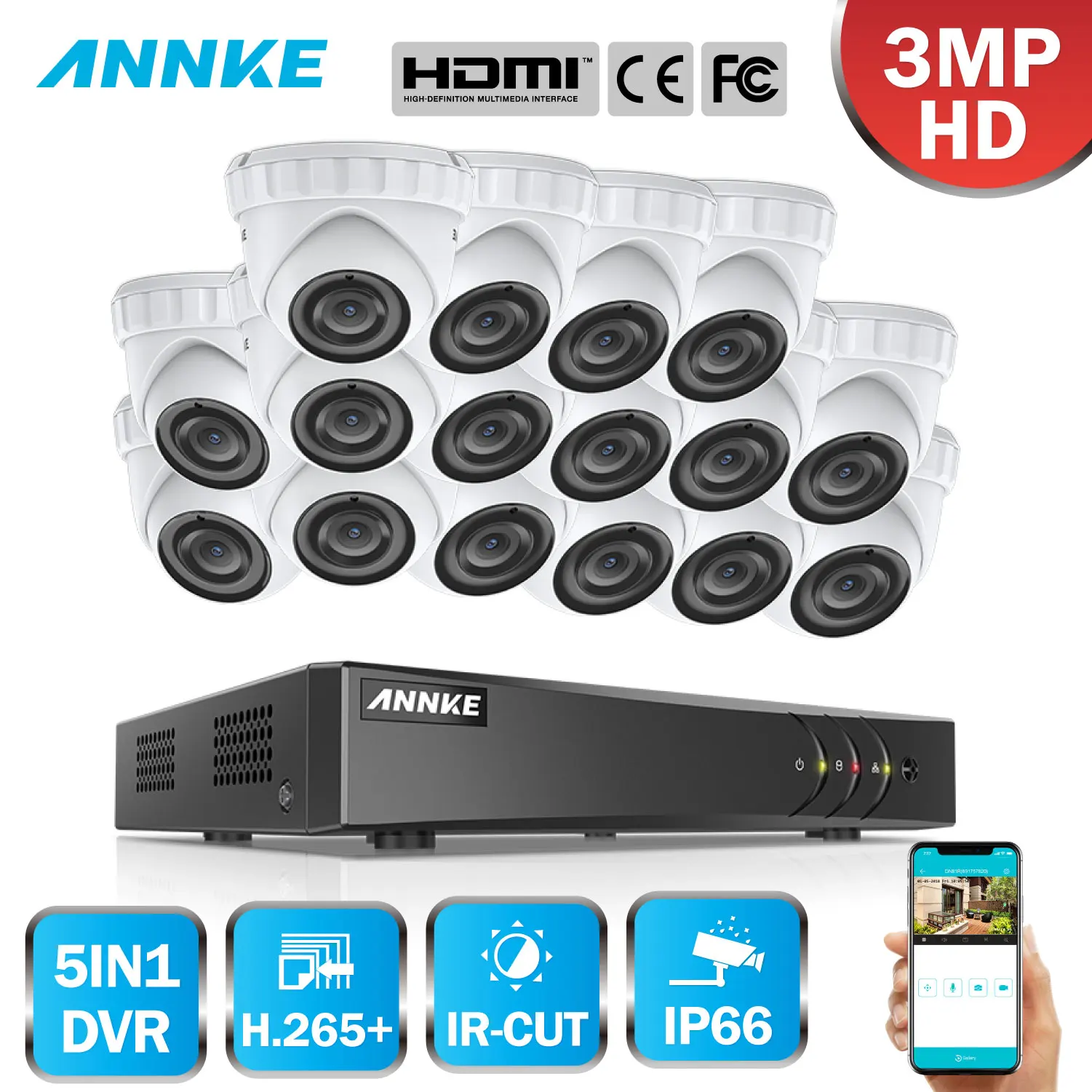 ANNKE 16CH HD 3MP CCTV система 5в1 DVR 16 шт. TVI купольная камера безопасности Открытый