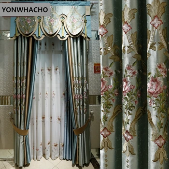 

Custom curtains European luxury high-grade water-soluble embroidered yarn cloth blackout curtain tulle valance N524