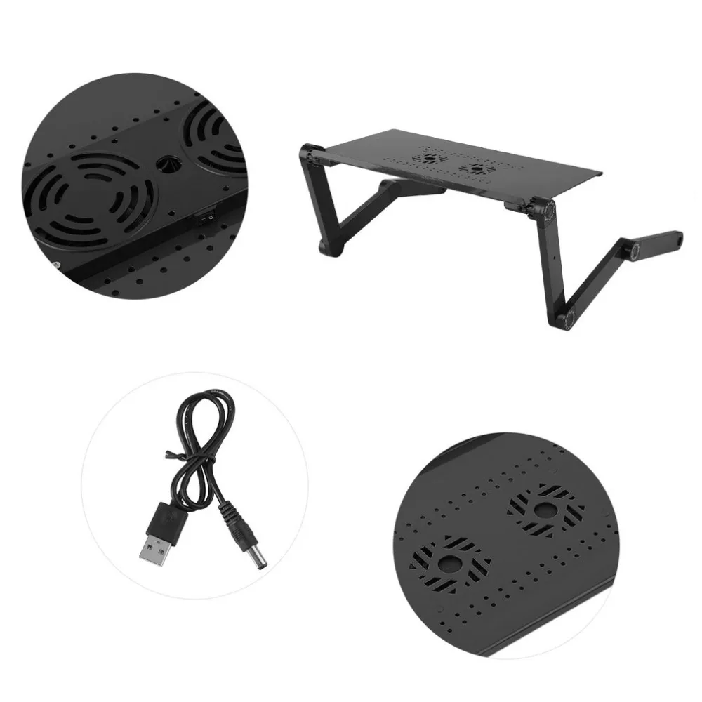 Portable Adjustable Laptop Desk Folding Computer Table Tray With Mouse Holder Notebook Standing With Cooling Fans