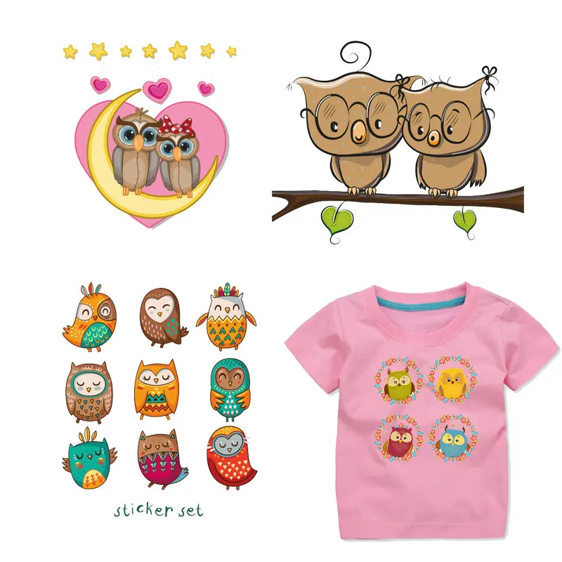 

Clothing for Children Applications Animal Owl Sticker Iron on Patches Diy T-shirt Heat Transfer Vinyl Clothes Applique Decor PVC