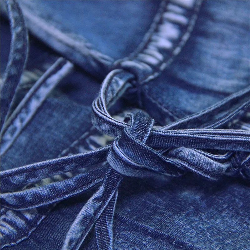 Women Denim Dress 2019 Vintage 100% Cotton Dress Half Sleeve V-Neck A-Line All Match Drawstring Loose Women Dresses Vestidos (16)