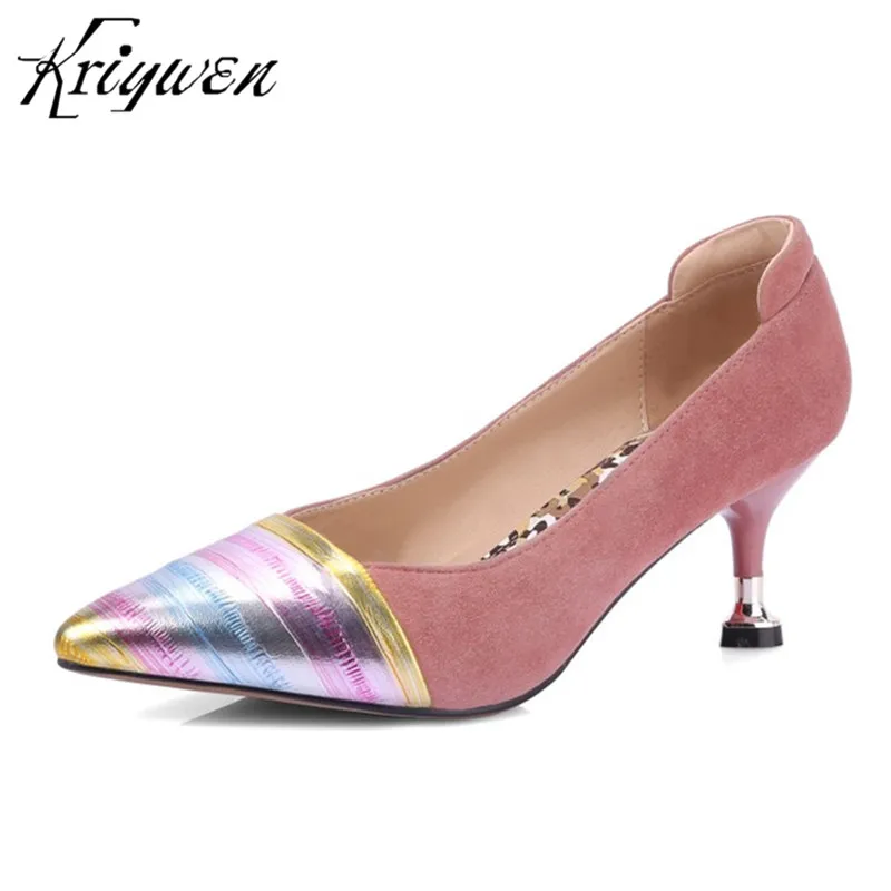 

Kriywen Plus Size 34-42 Brand Shoes Kid Suede Stilettos Sexy Lady Concise Pumps sapato feminino Woman High Heels Women Shoes