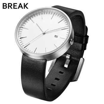 

BREAK Leather Mens Watch Auto Date Display Business Man Watches Fashion Wristwatch Waterproof Male Clock Relogio Masculino 1021
