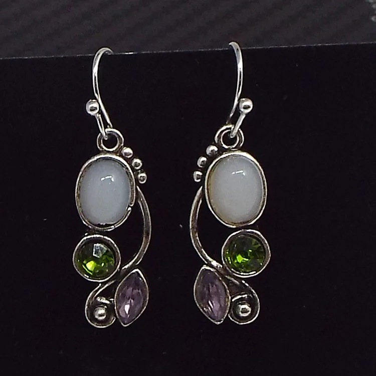 

plating 925 natural moonstone earrings with Europe and the United States more than female color zircon pendant earrings