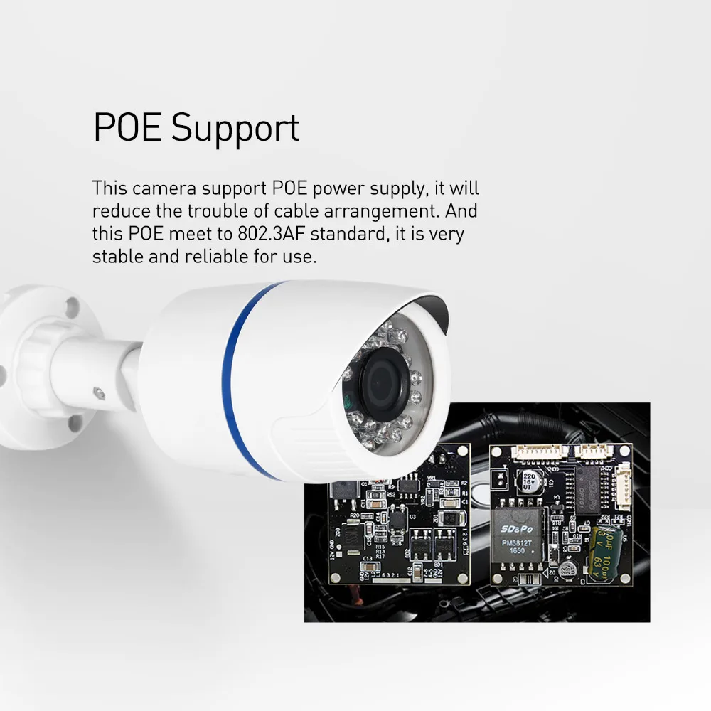 Водонепроницаемая цилиндрическая IP камера POE 1080P МП 24 светодиода наружная