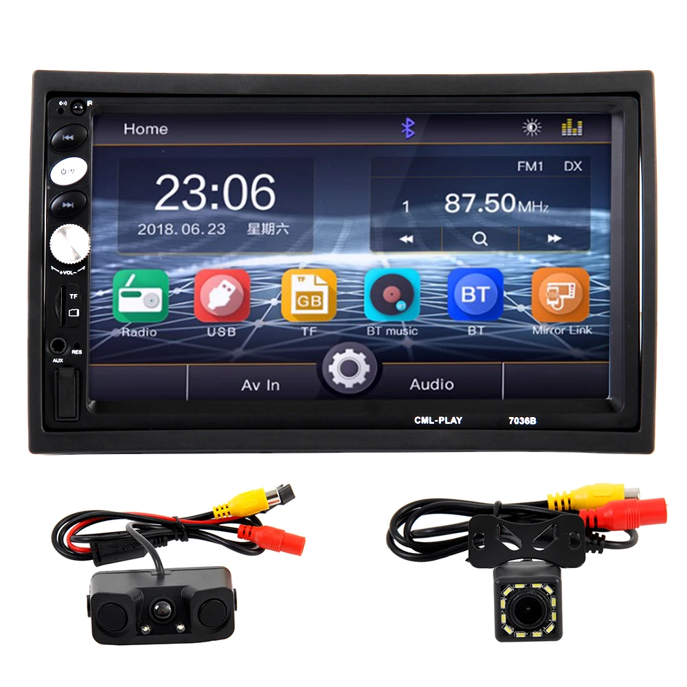 

2din Car Radio 7 Inch Touch Mirrorlink Player Subwoofer MP5 Player Bluetooth Rear View Camera Tape Recorder