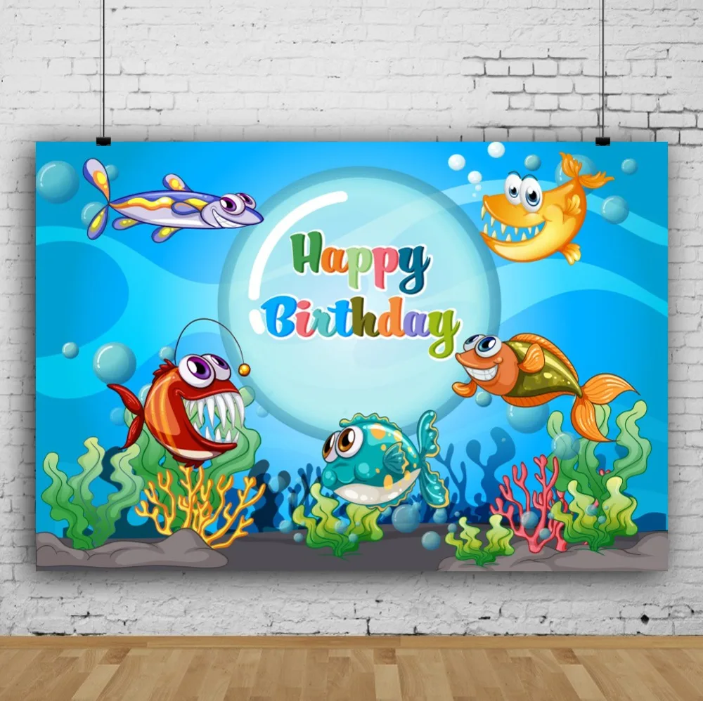 Laeacco Underwater Animals Baby Children Cartoon Happy Birthday Scene Photographic Backgrounds Photography Photo Backdrop Studio Laeacco Underwater Animals Baby Children Cartoon Happy Birthday Scene Photographic Backgrounds Photography Photo Backdrop Studio
