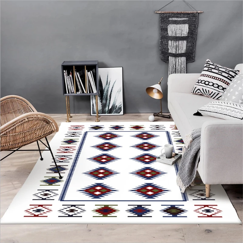 AOVOLL Area Rug for Bedroom European Ethnic White-blue Carpet Carpets for Living Room Soft Coffee Table Area Rug Bathroom Mat