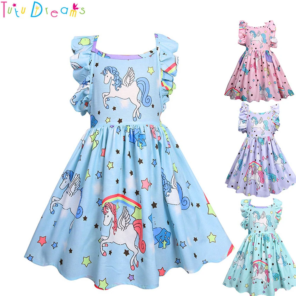 

Spring Summer Girl Unicorn Dress 4 Colors Baby Kids lol Birthday Party Cartoon Costume Princess Girls Usual Clothing