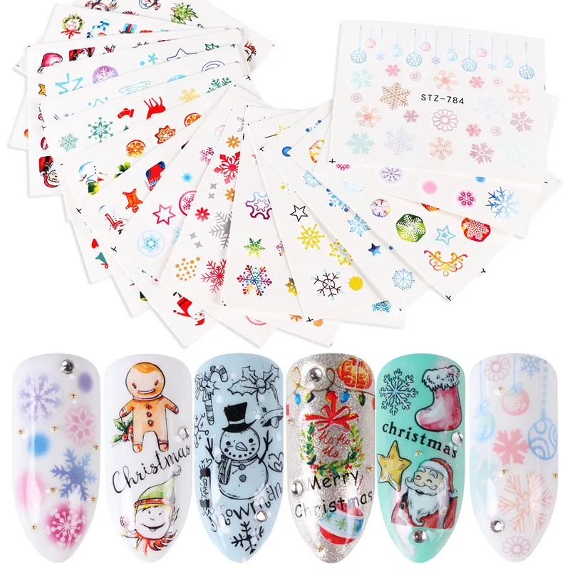 

Nail Art 16 Color Watermark Sticker Single Piece Santa Snowflake Set