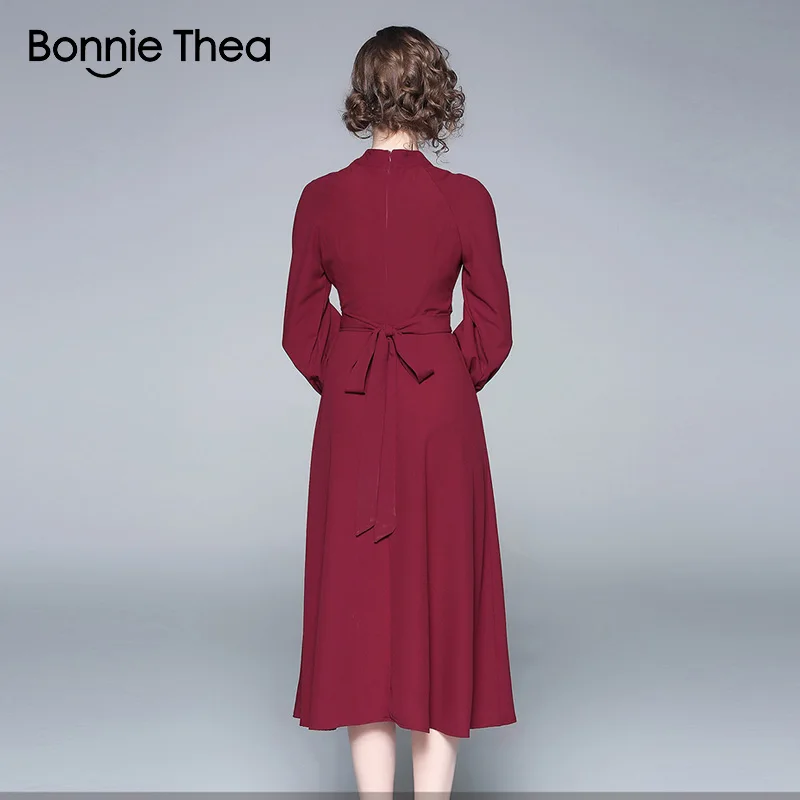 Женское платье миди bonnie thea длинное винтажное вечернее красного вина на осень и
