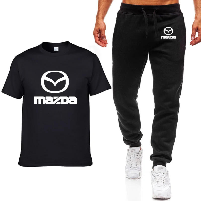 Модные летние мужские футболки с логотипом Mazda в стиле хип-хоп, Повседневная хлопковая футболка с коротким рукавом высокого качества, штаны, мужская одежда