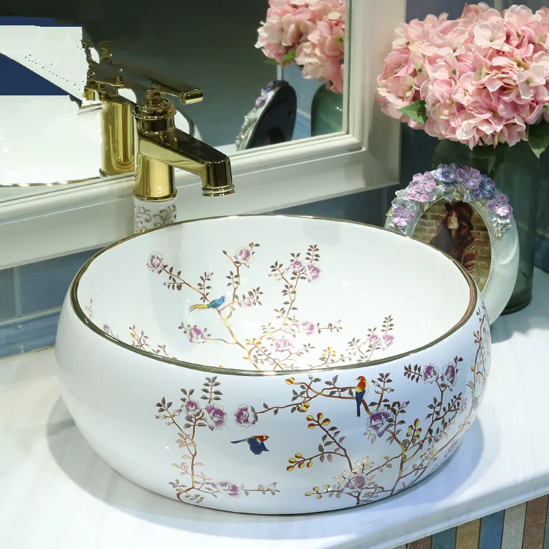Europe Vintage Style Ceramic Art Basin Sinks Counter Top Wash Basin