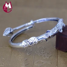 Ручной работы листья лотоса цветок открытие Шарм браслет Серебро 925 пробы Браслеты браслеты для Для женщин старинные ювелирные украшения SB06