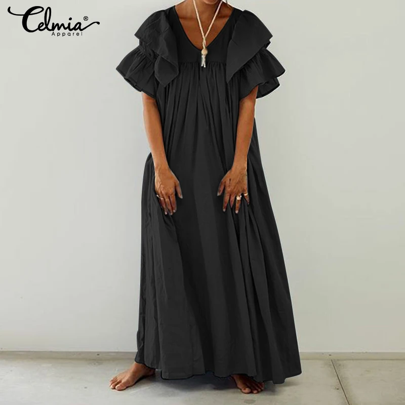 

Celmia Women Summer Beach Long Maxi Dress 2019 Casual Ruffles Pleated Shirt Dress Female Loose Robe Party Holiday Vestidos S-5XL