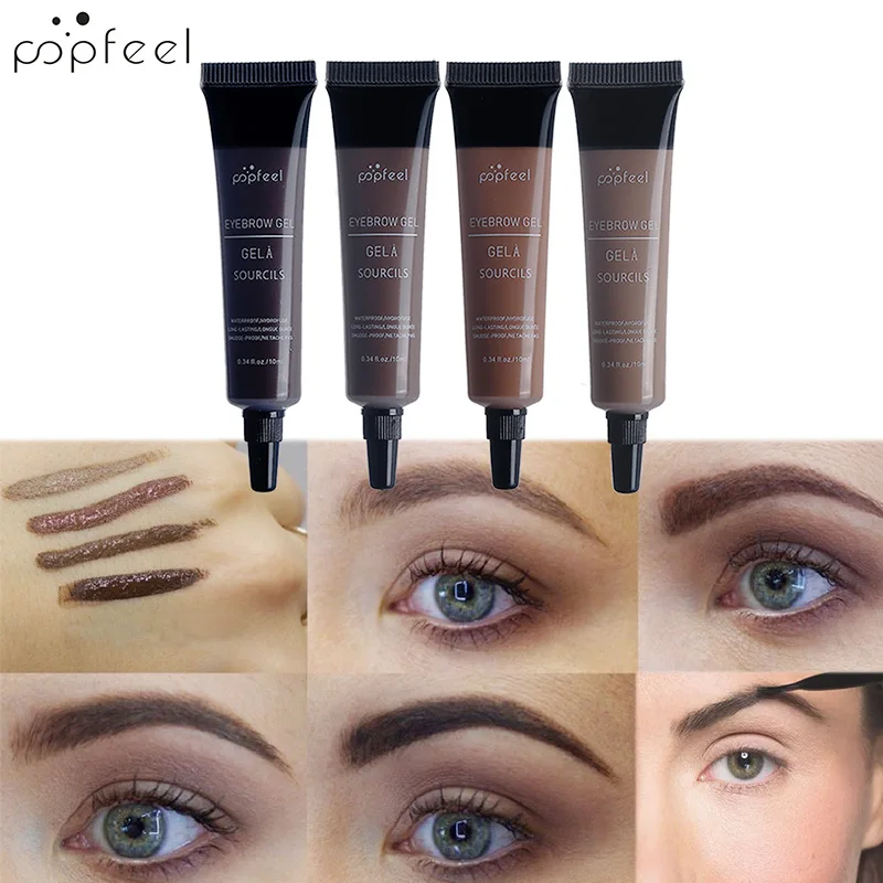 Professional Eyebrow Enhancer Makeup Henna Eyebrow Gel 4 Color Black Brown Waterproof Liquid Eye Brow Cream Cosmetics 10ml