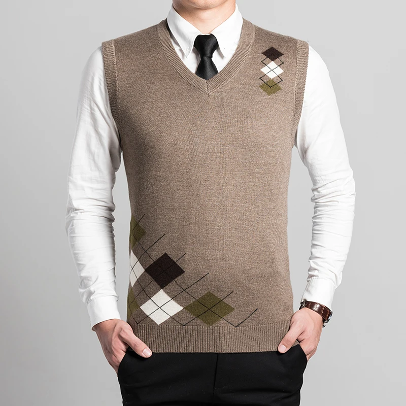 High quality men cashmere sweater vest male casual v neck