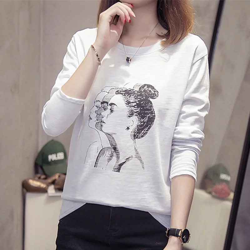 

Vogorsean White Bamboo Cotton Blouse Women Long Sleeve Cartoon Printed Shirt Womens Large Size Blusas Femininas Korean Style