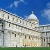 Facade of a cathedral with a tower  Pisa Cathedral  Leaning Tower of Pisa  Pisa  Tuscany  Italy Poster Print (18 x 6)
