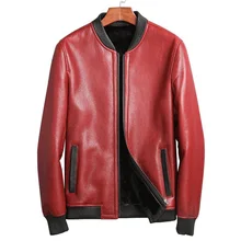 Мода Гарантированная натуральная овчина шуба мужская красная овечий мех одежда зимняя овчина натуральный мех верхняя одежда