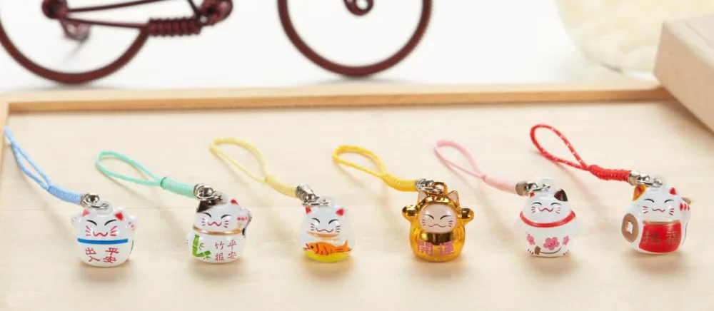 

New 20 Pcs Cartoon luckey cat bell Cell Phone Strap Charms Keychains Key Ring DIY Jewelry Making Accessories T80