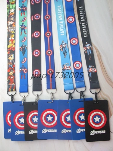 

1 pcs cartoon Captain America Soft glu Card Holders Neck Strap Card Bus ID holders Identity badge with lanyard key chains N-56