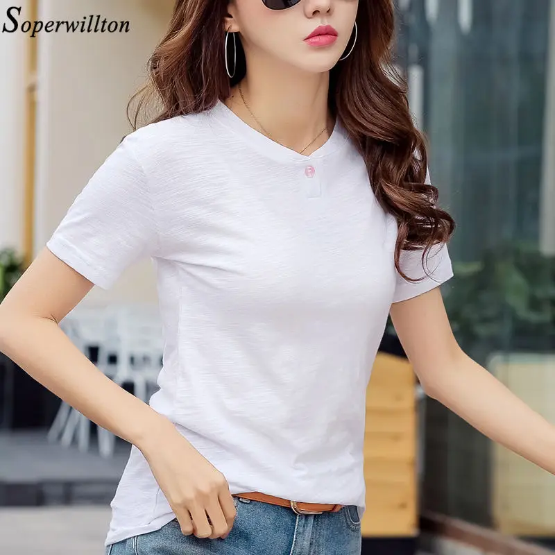 Download 100% Cotton Tshirt Feminina Summer T Shirt Women Solid ...