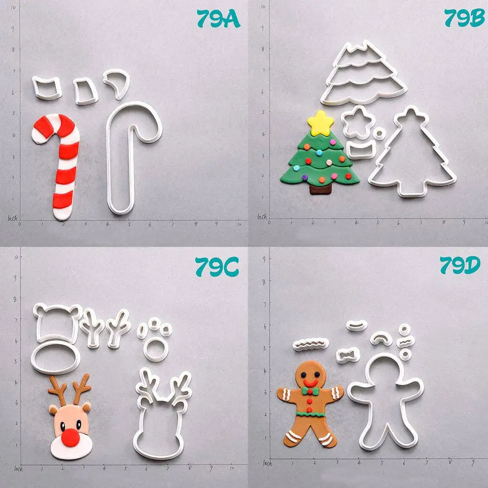 

Christmas Cookie Cutter Set Gingerbread Tree Deer Series Fondant Cupcake Top Cutter Custom Made 3D Printed Cake Decorating Tools