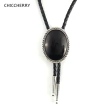 Овальный черный роялсиний камень кожаный шнур кулон ожерелье для женщин мужчин Галстук боло индийский бола Галстук Модные свадебные аксессуары подарок