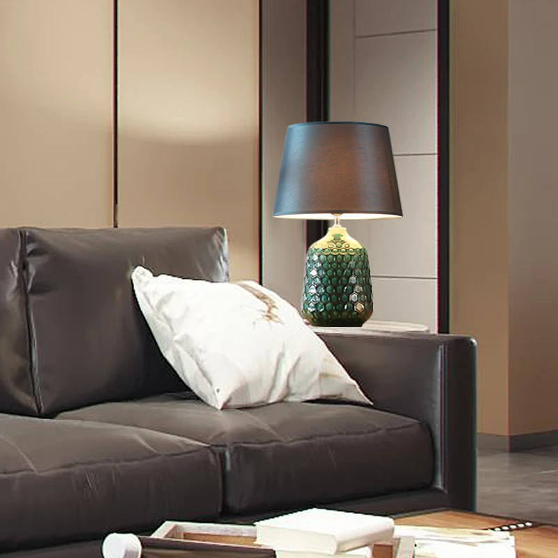 High End Modern American Country Dark Green Ceramic Honeycomb Dimmer Table Lamp for Living Room Bedroom Porcelain H 52cm 1707
