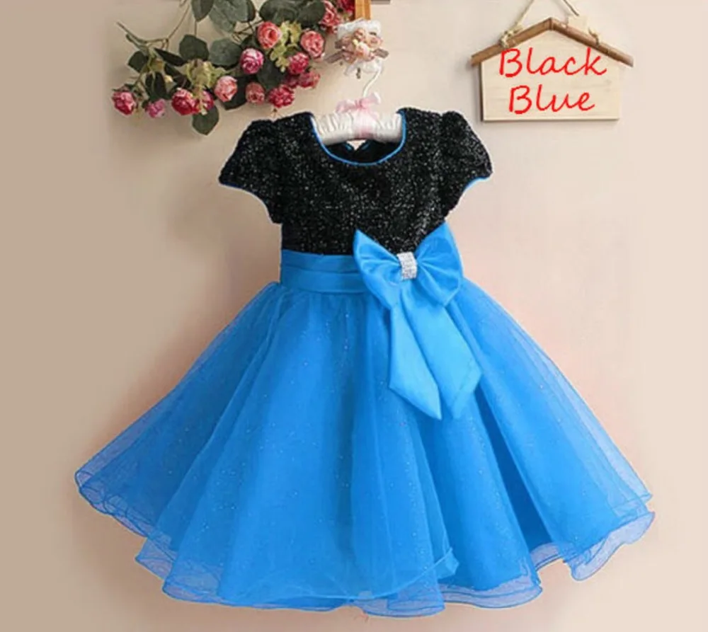 

free shipping wholesale newest fashion child party short sleeve big bow ball gown girls patchwork color dresses