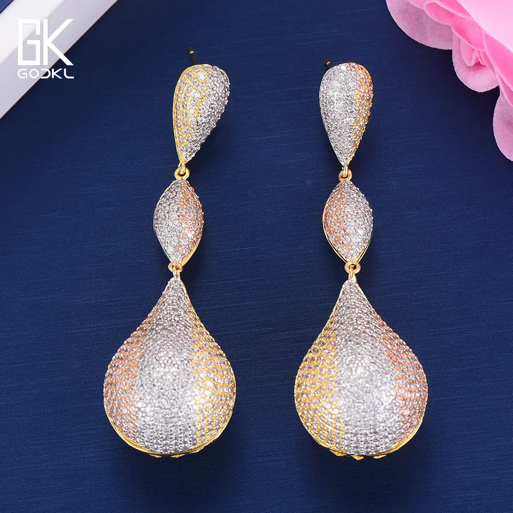 

GODKI Fashion Balls Cubic Zirconia Long Dangle Earrings For Women Wedding Crystal CZ American Dubai Silver Bridal Earrings 2018