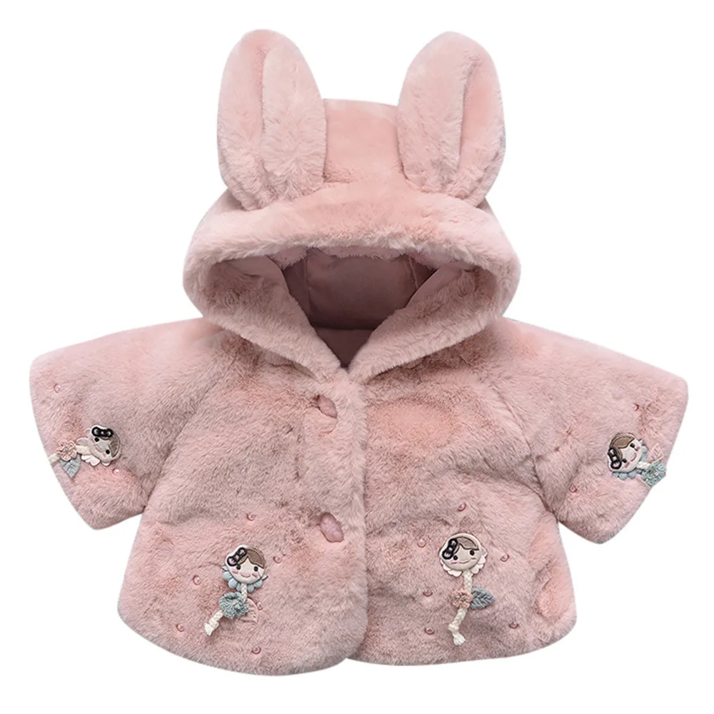 Muqgew для новорожденных Детские Зимние куртки для девочек; пальто для маленькой девочки, милые заячьи ушки бело-розовое пальто с мехом# XTN - Цвет: Розовый