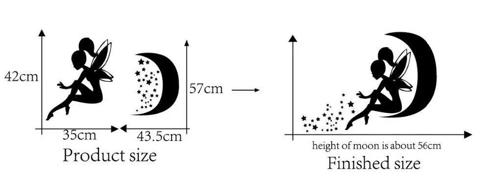 Большие размеры виниловые наклейки на стену сказочная девушка, пикси пыль луна звезды виниловые наклейки на стены для девочек украшения для спальни
