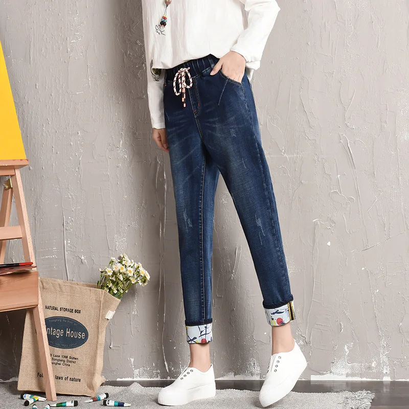 

Jeans Woman Harem High Waist Jeans Casual Regular Plus Size Loose Drawstring Denim Ankle-length Pants