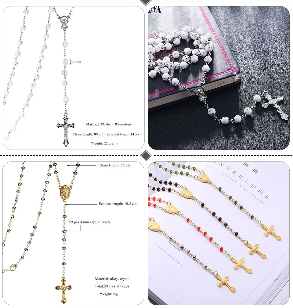 Ожерелье для женщин и мужчин, мужская мода, кулон в виде Иисуса, праздничный христианский четок, бисер, красный, розовый, черный цвет, аксессуары, вечерние, подарок