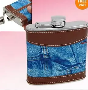 

7oz stainless steel hip flask with jeans pu leather wrapped