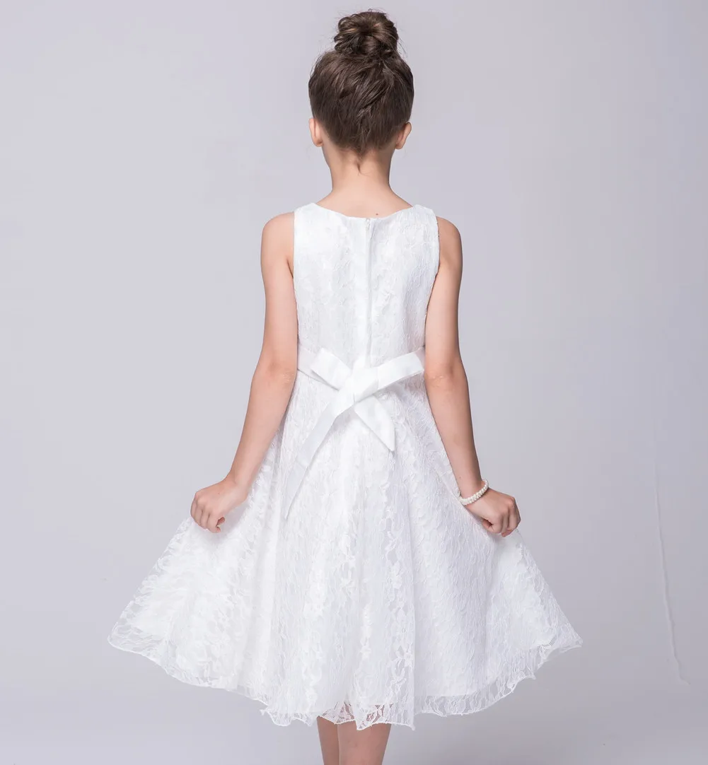 Estilo de Flor Vestidos com Strass Casamento da Dama Novo Meninas Vestidos Crianças Rendas Faixa Festa Honra Roupas 27 Mamãe e Bebê