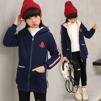 

2018 Spring Girls Long Jacket Fleece Inside Slim Casual Girl Clothes Girls Coat Children Clothing