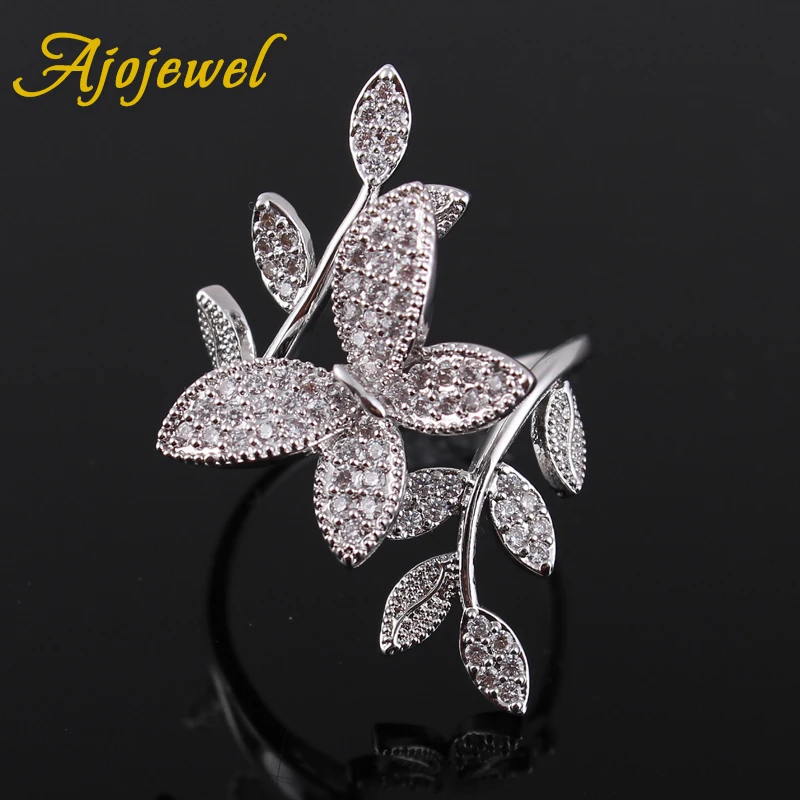 

Ajojewel Luxury Micro Pave CZ Leaf Butterfly Ring For Jewellery Supplies Women's Wedding Jewelry Party Gift