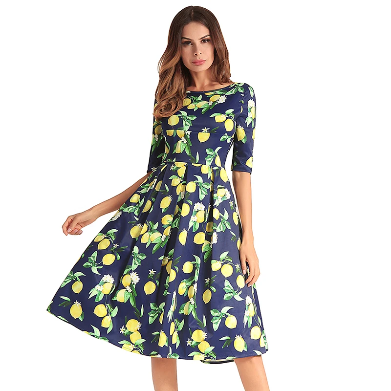 

2018 summer new lemon print slim slim lady dress