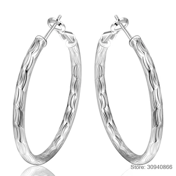 

Genuine Real Pure Solid 925 Sterling Silver Round Hoop Earrings for Women Fine Jewelry Large Round Female Earrings Gift