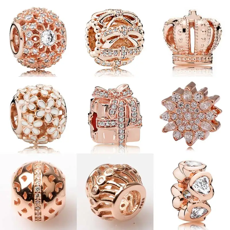 

Rose Gold Pave Sparkling Surprise Daisy Meadow Royal Crown beads Fit Pandora Bracelet 925 Sterling Silver Charms Jewelry