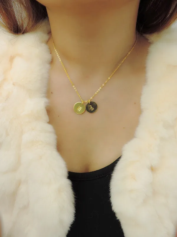 Delicate Gold Initial Disc Necklace Multiple Initial Necklace 