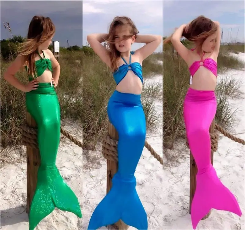 

2018 Little Mermaid Kids Girl Tail Bikini Set Bikini Set Swimwear Bathing Swimsuit Cosplay Costume 3-8Y