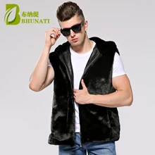 BHUNATI 2018 Fashion Hooded Faux Fur Casual Sleeveless Black Men's Faux Fur Vest Coat Autumn Plus Size Thick Mink Coat Jacket
