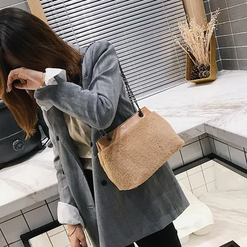 

Luxry Winter Women Handbags Lady Fur Shoulder Bag Party Bucket Hairy Bag Femininas Chain Bolsos Mujer