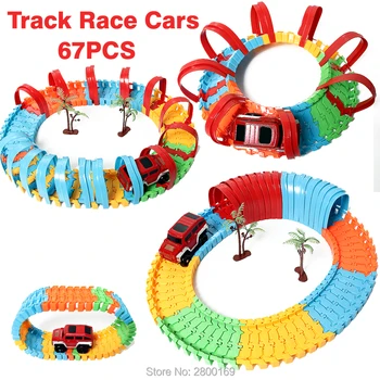

DIY Diecast Puzzle Variety Rail Car Electric Roller Coaster rail car Race Track Educational Toy for Kids 67PCS/Set